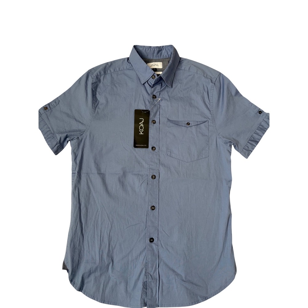 KOAJ Mens Super Slim Short Sleeve Cotton Natural Fibers Lightweight Blue‎ S NWT